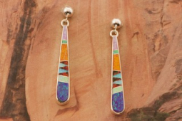 Calvin Begay Fire and Ice Opal Sterling Silver Dangle Earrings